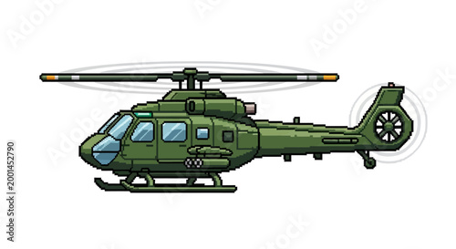 Tableau sur toile Green Military Helicopter Pixel Art Illustration.