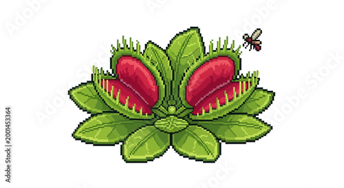 Canvas-taulu Illustration of a Venus Flytrap plant with a fly.