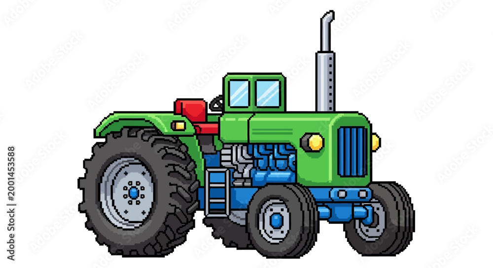 Obraz premium Green Tractor Illustration with Large Wheels and Exhaust Pipe.
