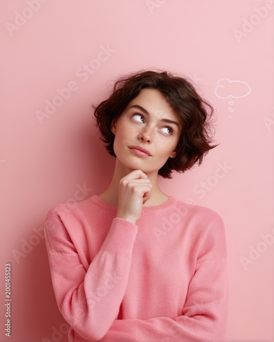 Woman thinking portrait, decision concept