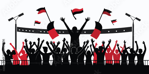 football match crowd cheering with flags and stadium lights high quality professional