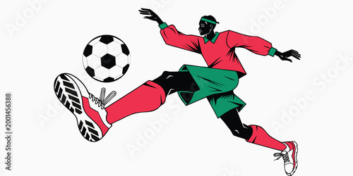 soccer player kicking ball in colorful uniform on white background high quality