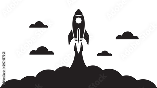 Business Success Rocket Launch Silhouette Icon for Startup Growth and Innovation Concepts