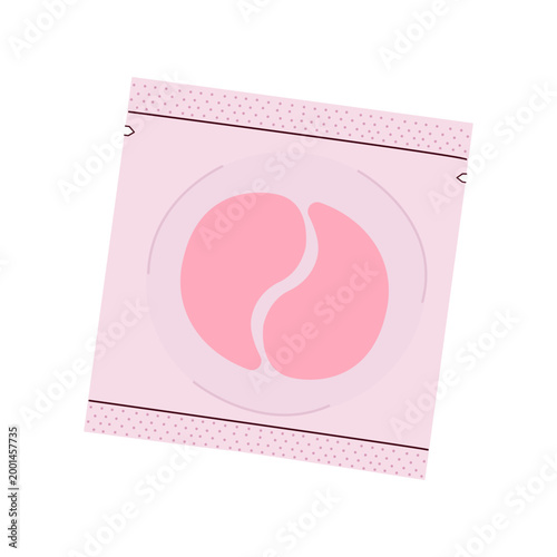 Pink hydrogel eye patches in sachet packaging, beauty and skincare vector illustration.