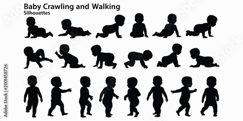 Silhouettes of Babies Crawling and Walking in Various Poses baby infant