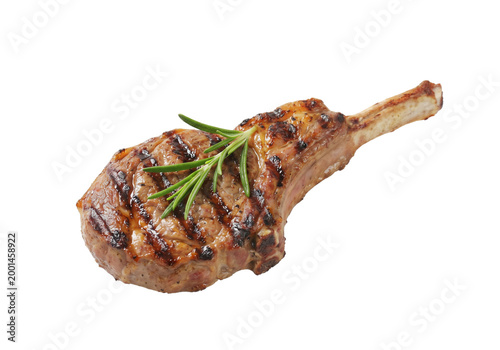 Grilled lamb chop with rosemary garnish