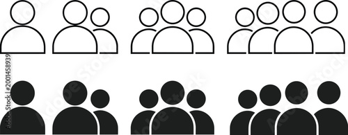 Icons representing groups of people in outline and solid black on a white background vector untitled