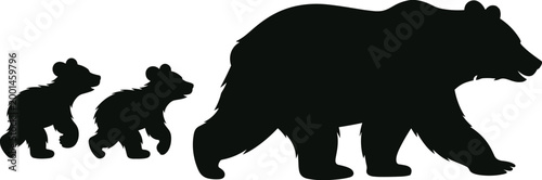 Bear Family Silhouette Mother Bear And Two Cubs Walking Together untitled vector