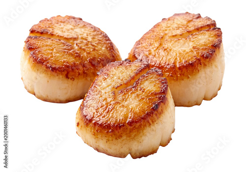 Pan Seared Scallops on White Background