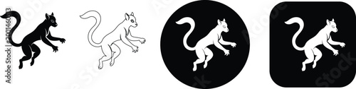 Canvas Print Set of Minimalist Monkey and Primate Wild Animal Nature Vector Icons in Detailed