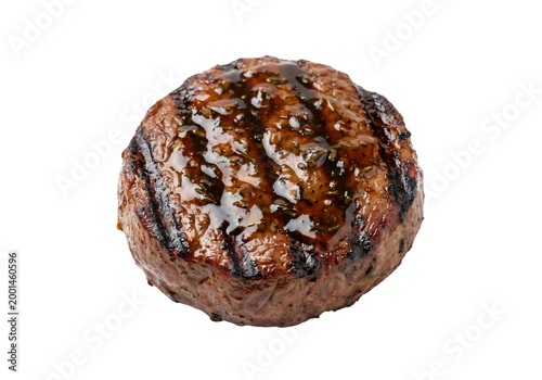 Delicious grilled beef hamburger meatball closeup