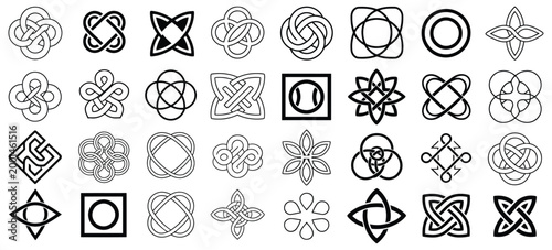 Celtic Knot Elements Vector Set, Irish Medieval Ornamental Decorations with Gaelic Intertwined Knot Symbols, Black Endless Knot Patterns for Tattoo, Logo Design, and Decorative Artwork
