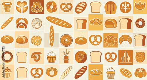 Variety of baked goods illustrated on checkered pattern