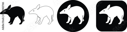 Set of Minimalist Bandicoot and Bilby Australian Wild Animal Vector Icons in Detailed Black and White Silhouette and Outline Styles