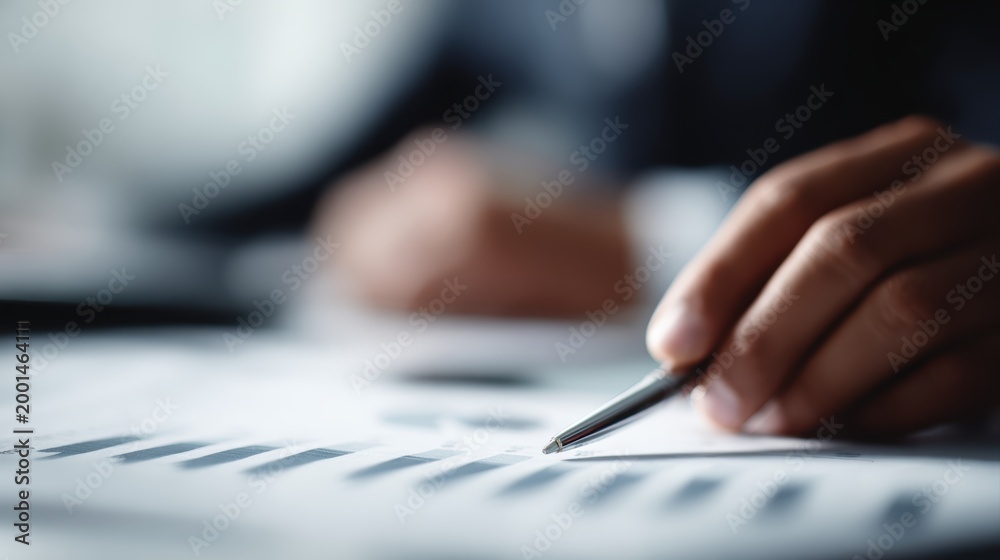 Fototapeta premium Hands of business people working with graphs, financial analysis concept