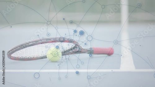 Animation starting from still racket and ball, network appearing, spreading, visualizing data