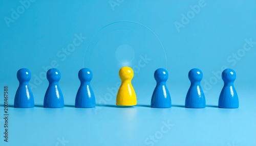 Yellow pawn among blue pawns