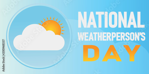 National Weatherperson’s Day Vector Graphic with Cloud and Sun Icon on light blue gradient background