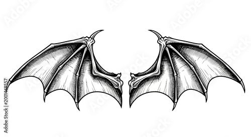 Detailed illustration of two animal wings spread wide in a graphic design