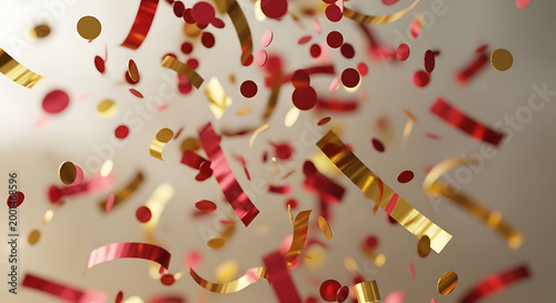 red and gold confetti falling on transparent background high quality professional detailed