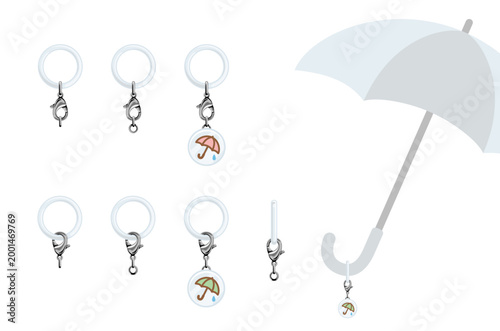 傘やペットボトルの目印に使えるアンブレラマーカーとパーツのセット / Umbrella markers and silicone rings set for identification