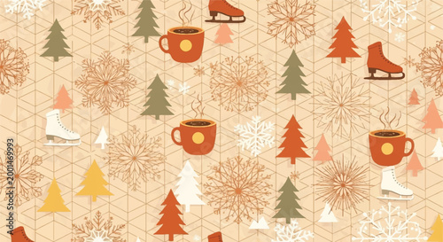Winter holiday themed illustration with festive elements