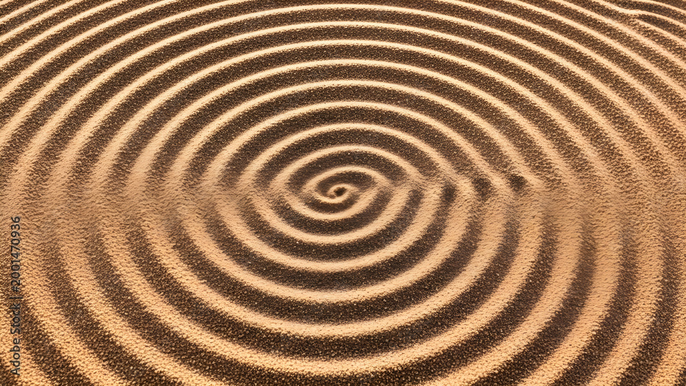Naklejka premium A serene spiral pattern forms concentric circles in the sand