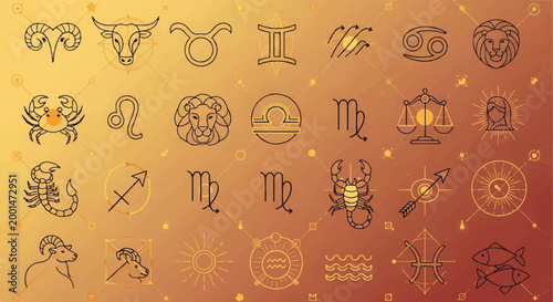 Zodiac signs constellation symbols decorative graphic design elements