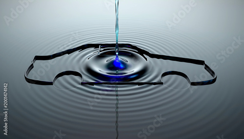 Eco friendly hydrogen transport concept with car icon on blue water surface ripple and splash