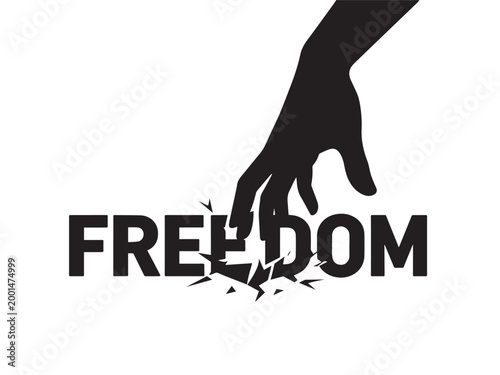 Hand Crushing the Word Freedom Censorship Suppression of Press Rights Concept. Suitable for Press freedom, Censorship, Journalism, May 3, World Press Freedom Day.