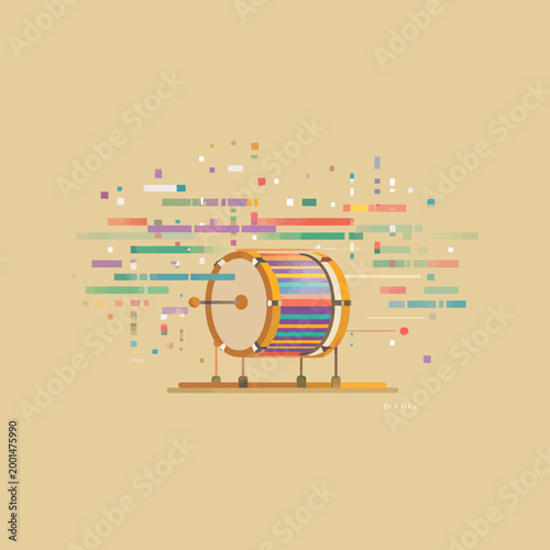 Flat design illustration of a drum with a shield skin