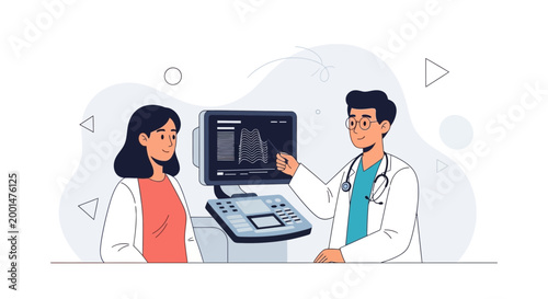 Doctor explaining ultrasound scan results to a patient, medical consultation