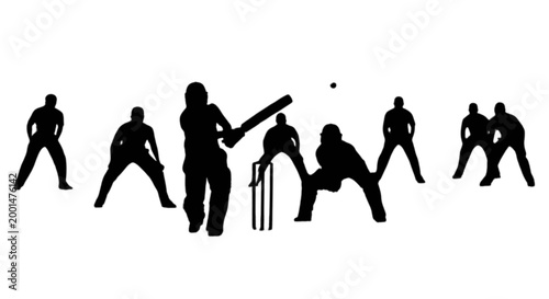 Black cricket players silhouette vector isolated on transparent background, Vector