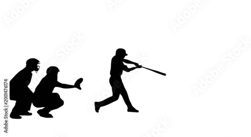 Baseball players silhouette in action isolated on transparent background, Vector