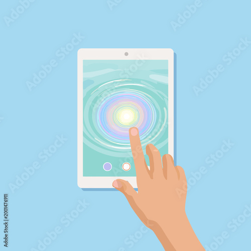 Vector illustration of a hand touching a digital screen
