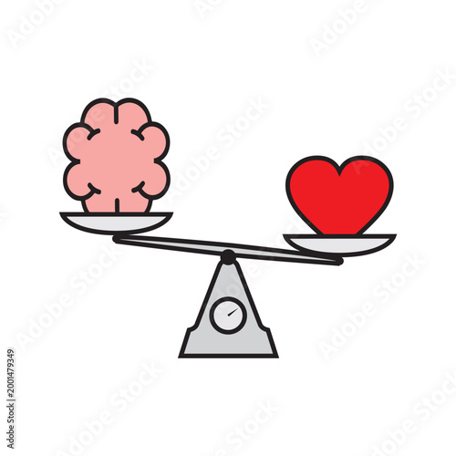 Intuition versus logic or common sense are shown using images of a heart and a brain. Emotion or logic