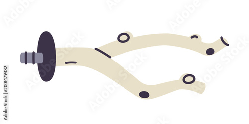 Cute bird perch illustration, flat cartoon pet accessory for parrots and budgies. Wooden branch and cage equipment, home bird care vector illustration, isolated colored clipart on white background