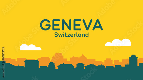 Geneva Switzerland city skyline at sunset with clouds and buildings  travel destination