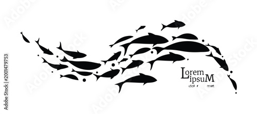 School of Fish Vector Illustration with Lorem Ipsum Text