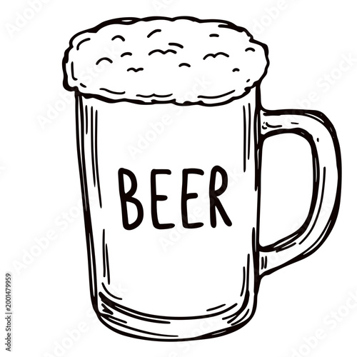 Beer mug filled with frothy beer on white background for Octoberfest  