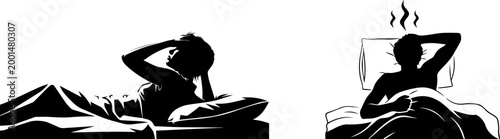 Person unable to sleep due to heat silhouette.