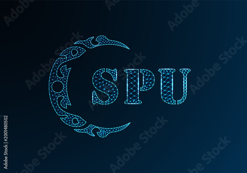 Low poly letter logo SPU design. SPU letter logo low poly vector design on blue color gradient background. SPU logo low poly design