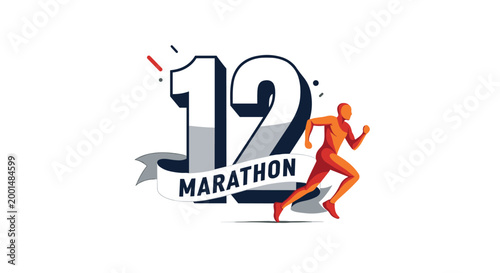 Creative marathon logo with a stylized running figure and the number twelve indicating a specific event distance for athletic competition.