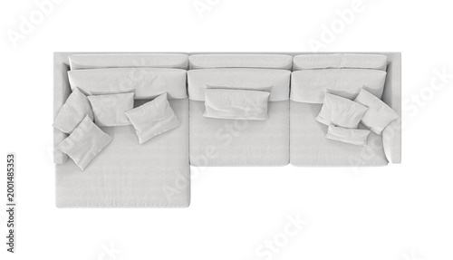 Bild auf Leinwand White Sectional Sofa with Chaise Lounge Top View on White Background