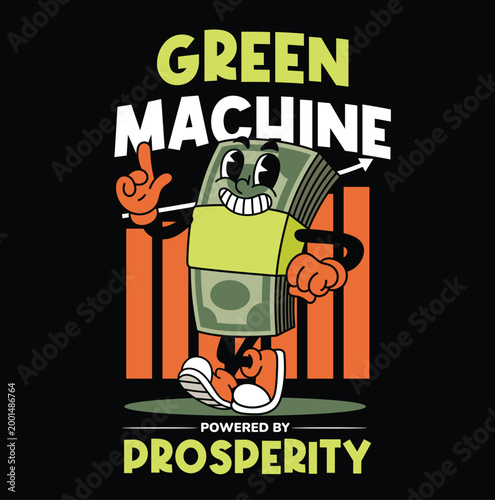 Energetic money bundle mascot character pointing up with 