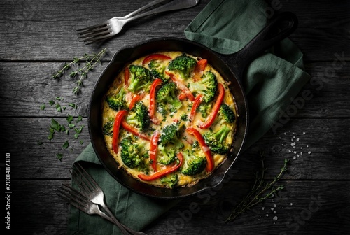 Moody Food Photography of Vegetable Frittata in Dark Interior