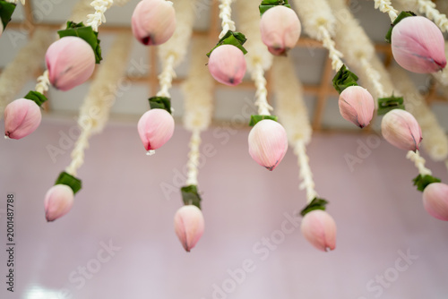 Pink lotus flowers hanging for wedding decor