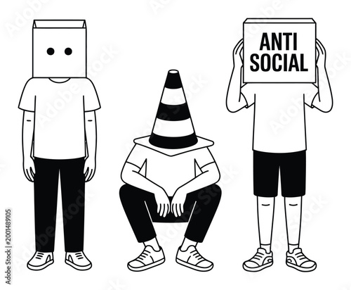Anti Social Vector Illustration of Three People