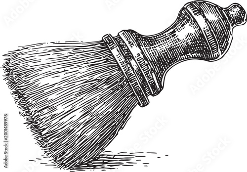 Vintage shaving brush engraving hand drawn classic grooming tool with bristles for men's shaving routine