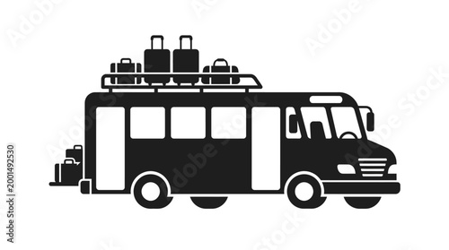 Silhouette icon of a bus loaded with travel luggage.